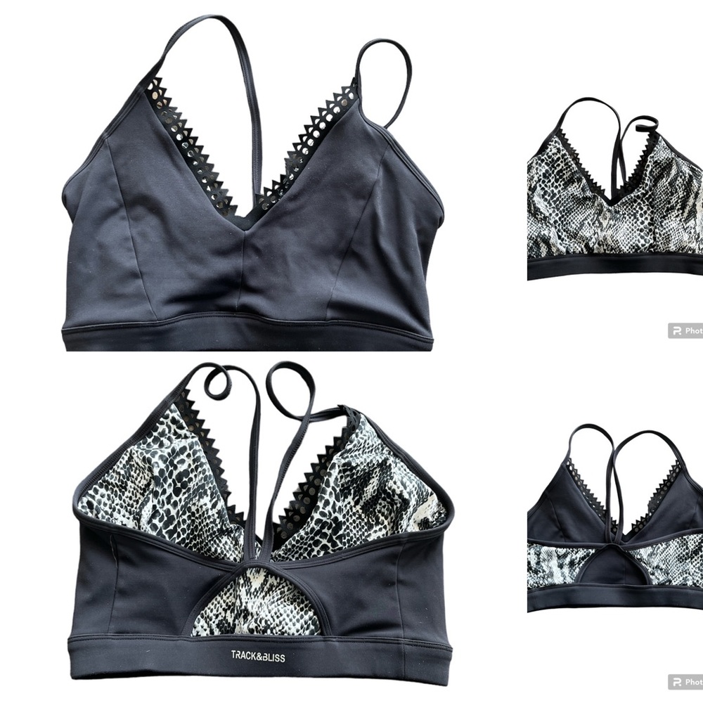 Track & Bliss reversible sports‎ bra black and snake pattern